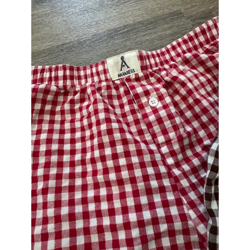 Anrabess Womens Gingham Shorts Set 2 Red Brown Checkered Rayon Small - Picture 3 of 9